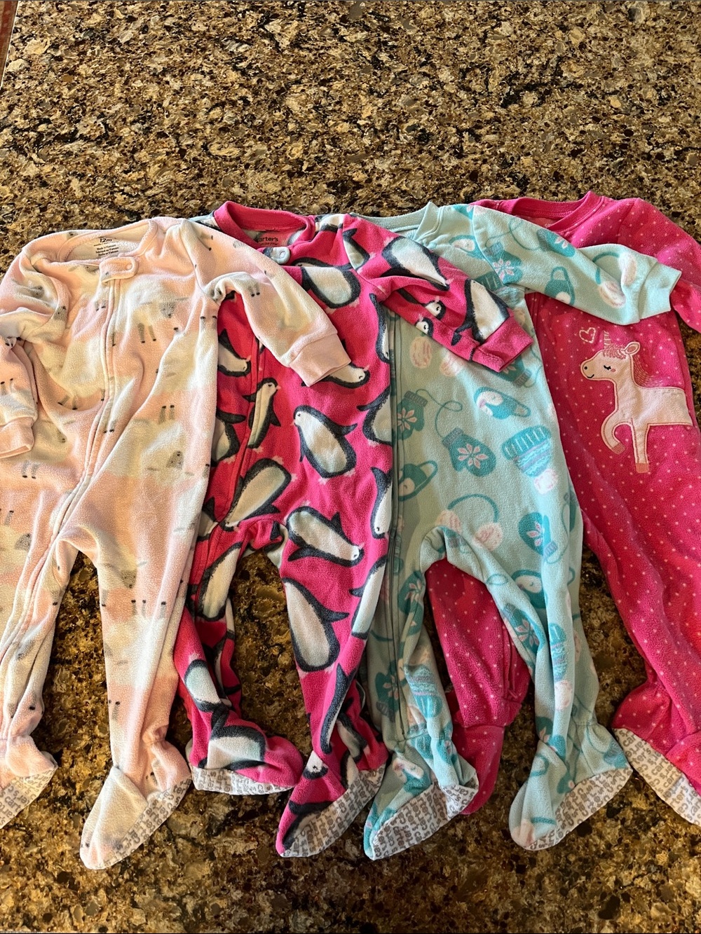 Carter’s Girl’s Fleece Footed Sleeper Pajamas Lot, 12 Months